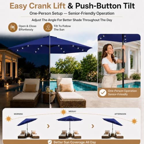 9FT Solar Patio Umbrella w