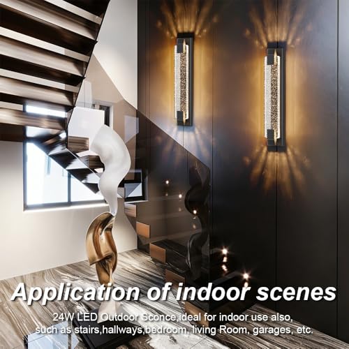 23.6in Black Outdoor Wall Sconces Modern LED Crystal Exterior Lights