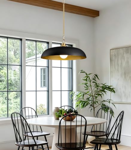 2 Pack 17.8" Black Gold Dome Metal Pendant Lights Kitchen Island