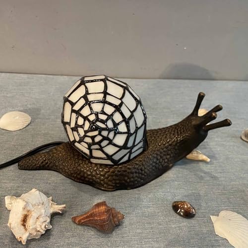 L10988 White Land Snail Tiffany Style Stained Glass Accent Table Lamp