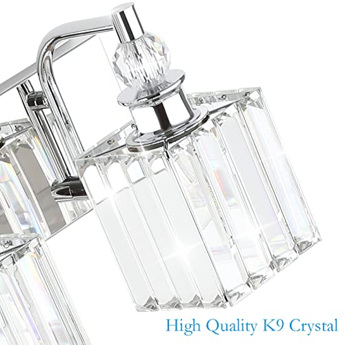 Modern Crystal Vanity Light for Bathroom 4 Light 31.5''Chrome Bathroom Wall Lighting Fixtures Over Mirror