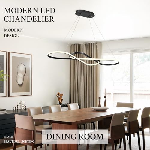 Modern LED Chandelier Black Dimmable LED Pendant Light for Dining Room Light Fixture Over Table Modern Kitchen Island Lighting High Ceiling with Remote for Living Room