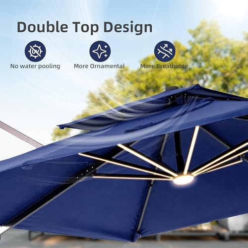 9x12 FT Patio Cantilever Outdoor Offset Umbrella with LED Lights