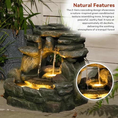 15.6" H Small Garden Outdoor Rock Water Fountain with LED Lights