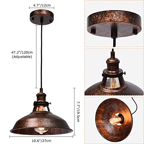 Industrial Barn Pendant Light Farmhouse Hanging Lighting Small Chandelier Fixture 10.6in Vintage Ceiling Lamp for Kitchen