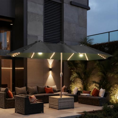 15FT Double Sided Rectangular RGB LED Patio Umbrella with Remote & App Control