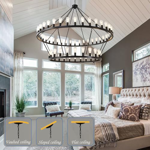 70 Inch Black Extra Large Wagon Wheel Chandelier