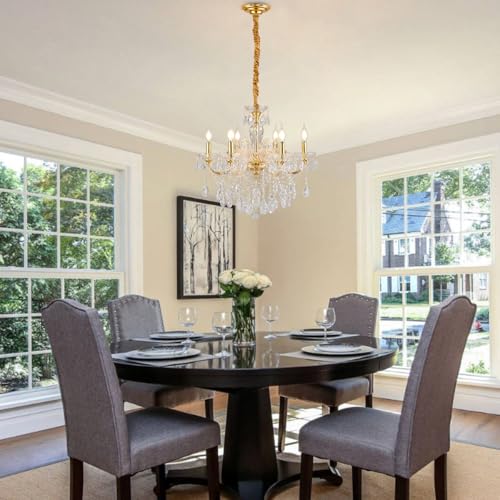 6 Light Crystal Gold Chandelier Light Fixture for Bedroom
