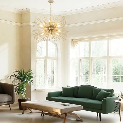 33.8in 12 Light Gold Sputnik Chandeliers Large Mid