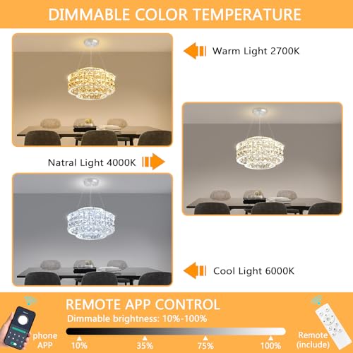 LED Chandeliers for Dining Room LED Dimmable Pendant Lights for Kitchen Island Crystal Adjustable Chandelier for Bedroom Hallway Entrance 12" Silver Light