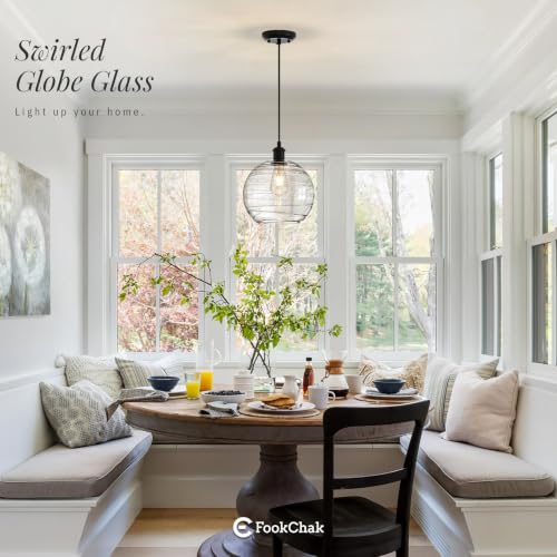 Modern Glass Pendant Light 10” Black Kitchen Island Hanging Light Fixture