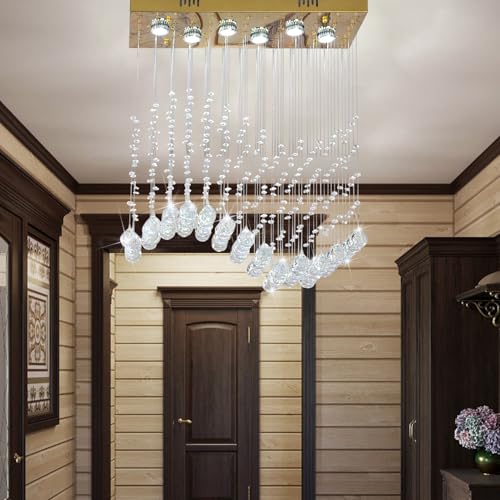 Modern Gold Wave Rectangular Chandelier for Dining Room Over Table