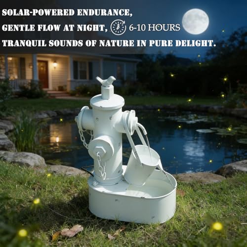 Metal Fire Hydrant Solar Water Fountain with Backup Battery
