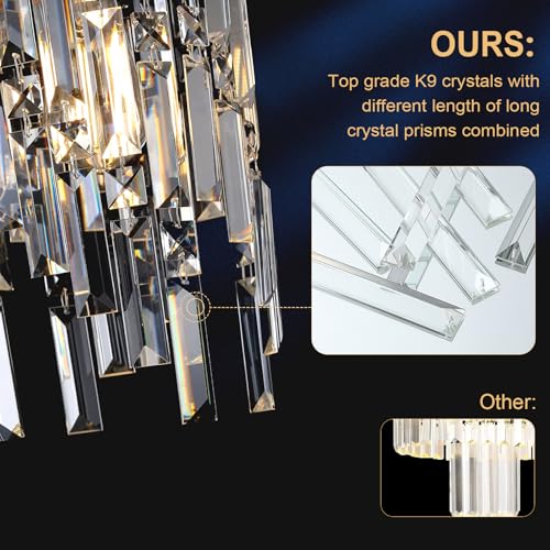 Chrome Crystal Chandelier 7'' Small Kitchen Island Crystal Pendant Light Fixture Raindrop Flush Mount Hanging Chandelier for K9 Crystal Lights Fixture for Bedroom Kitchen Sink Dining Room