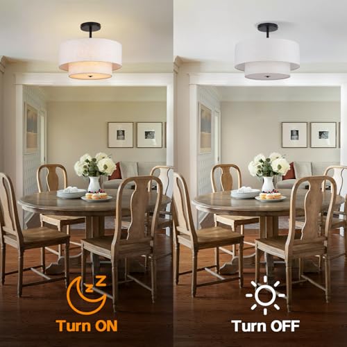 18 Inch Large Semi Flush Mount Ceiling Light Fixture with Dual Drum Design