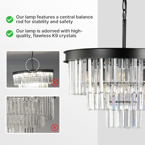 Black Crystal Chandeliers For Dining Room: 20" Modern Luxury Chandelier For Bedroom - Round Crystals Ceiling Pendant Lighting Fixtures For Living Room Entryway Kitchen Over Table Island Foyer 9 Light