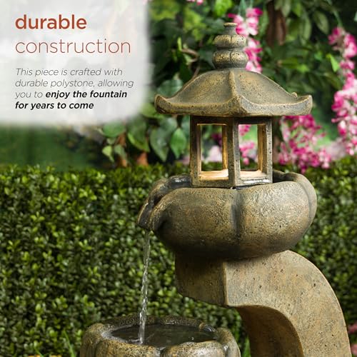 32" Tall 2 Layer Pagoda Polystone Fountain with LED Lights