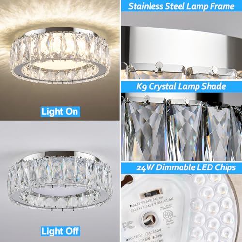 11 Inch Chrome Modern Luxury Crystal Flush Mount Ceiling Light