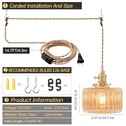 Plug in Pendant Light Hanging Light Fixtures with Plugin Cord On