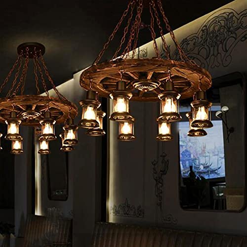 Vintage Industrial Wood Chandelier with 8 Light Rudder Shape