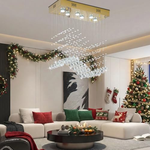 Modern Gold Wave Rectangular Chandelier for Dining Room Over Table