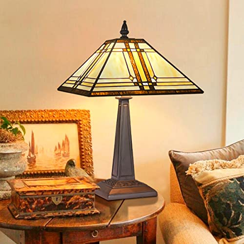 Tiffany Lamp Stained Glass Table Lamp 12x12x19 Inches Cream Color Tiffany Style Desk Reading Lamp Decor for Home Office Bedroom Living Room