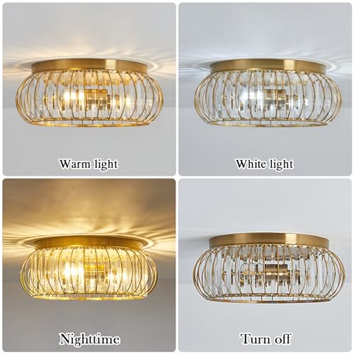 Crystal Flush Mount Ceiling Light Fixtures Modern Gold Ceiling Light 3 Light Ceiling Chandelier for Hallway Bedroom Bathroom Foyer Living Room Dining Room Kitchen