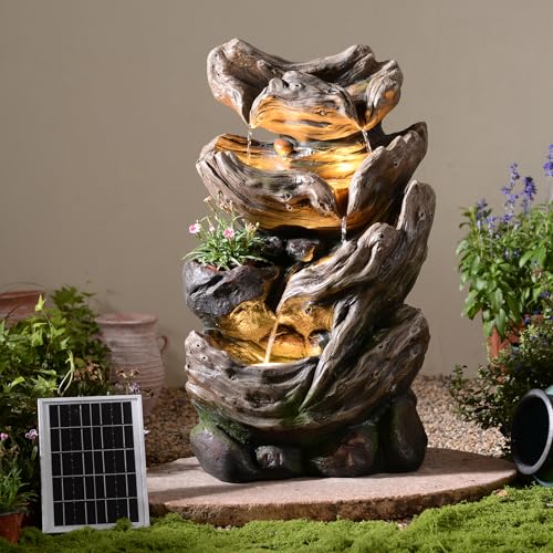 25.2" Tall Solar Water Fountain Outdoor Waterfall Feature