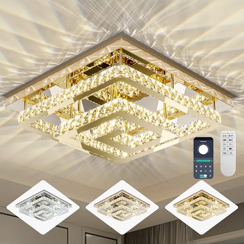25 inch Gold Crystal Chandeliers LED Ceiling Light