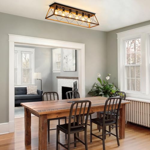 38” Farmhouse Large Flush Mount Ceiling Light Fixture with Walnut Finish