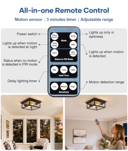 Motion Sensor Outdoor Ceiling Light with Remote