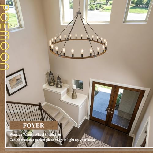 Oak Wooden Wagon Wheel Chandelier 24