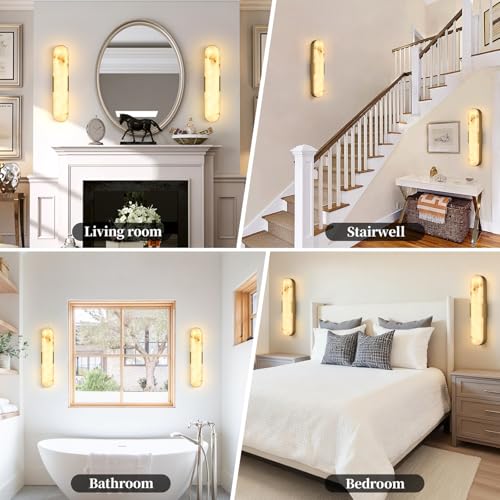 4 Pack 20in Natural Marble Wall Sconces Gold Alabaster Wall Light