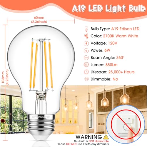 60W Equivalent E26 LED Filament Light Bulbs (4 Count)