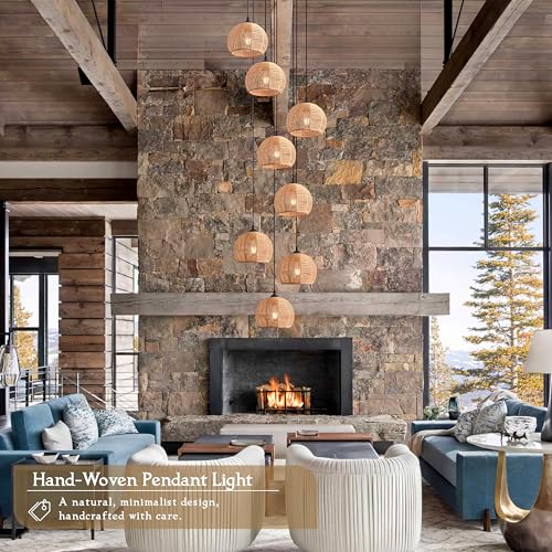 8 Light Woven Foyer Chandeliers for High Ceiling H100"