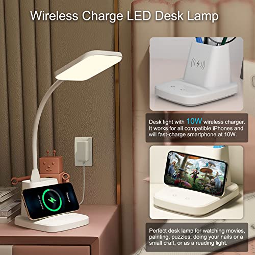 LED Desk Lamp with 10W Wireless Charging & Pen Holder