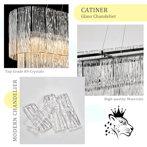 35.5" Rectangle Crystal Glass Chandelier 6