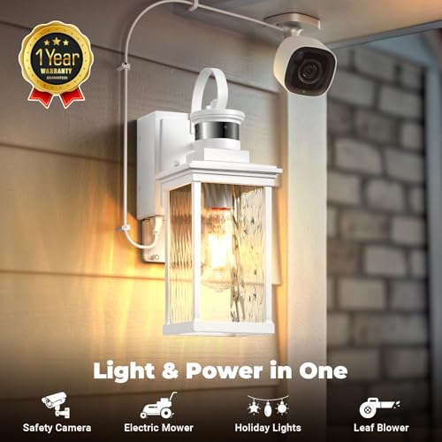 White Motion Sensor Porch Lights Outdoor with GFCI Outlet (2 Count)