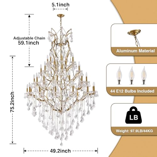 44 Lights Large Crystal Chandelier for High Ceilings