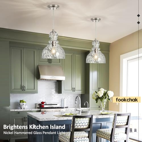 Brushed Nickel Pendant Light for Kitchen Island Hammered Glass Pendant Island Light 10inch Modern Glass Pendant Lights for Kitchen Sink Dining Room Hallway Entrance