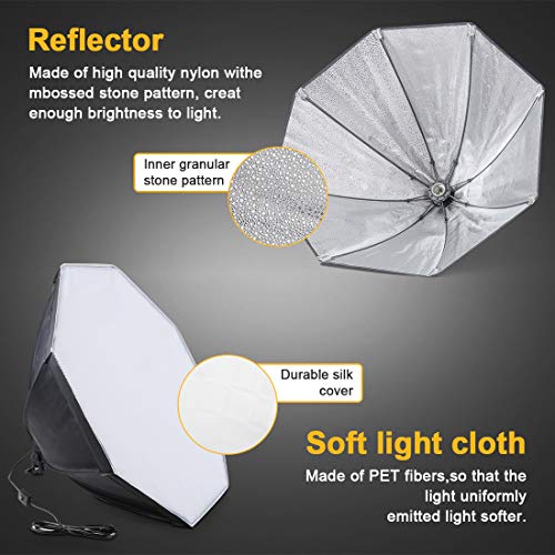 Softbox Continuous Lighting Kit for Camera Photo Video Photography Studio Light with 28'' x 28''Octagon Softbox and Dimmable Super Bright Light Bulb