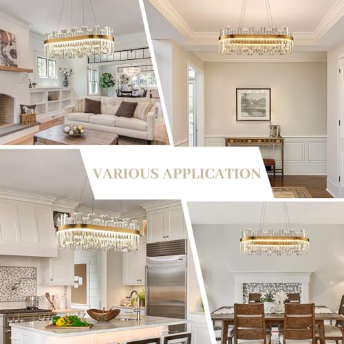 39.3" Glod Rectangular Modern Led Crystal Dining Room Chandelier