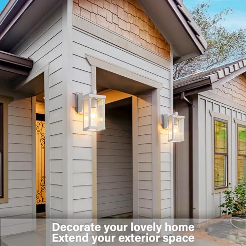 Porch Lights with GFCI Outlets Dusk to Dawn Outdoor Wall Lights Waterproof Exterior Lighting Fixtures Modern Outside Lights Wall Mount for House Patio Garage (2 Count)