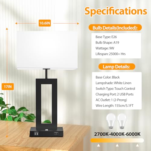 Set of 2 Table Lamps for Bedrooms (2 Count)