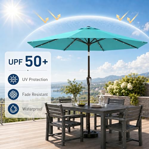 10FT Solar Patio Umbrella with Lights