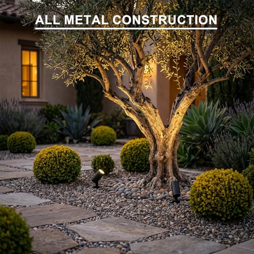 6W Low Voltage LED Flood Lights 2PK 12V AC Landscape Spotlights 260 Lumens 3000K Warm White Outdoor Accent Lights with Metal Stakes & Connectors for Garden Tree & Yard
