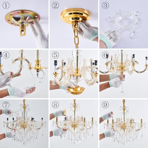 6 Light Crystal Gold Chandelier Light Fixture for Bedroom