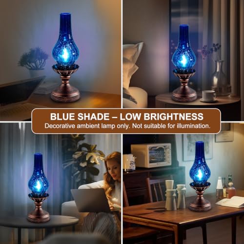 Vintage Table Lamp with Blue Crackle Glass Shade