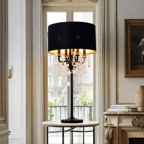 Drum Shade Black Crystal Table Lamp