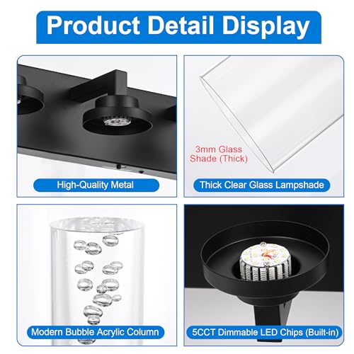 4 Light Dimmable Black Vanity Lights for Bathroom 3000K